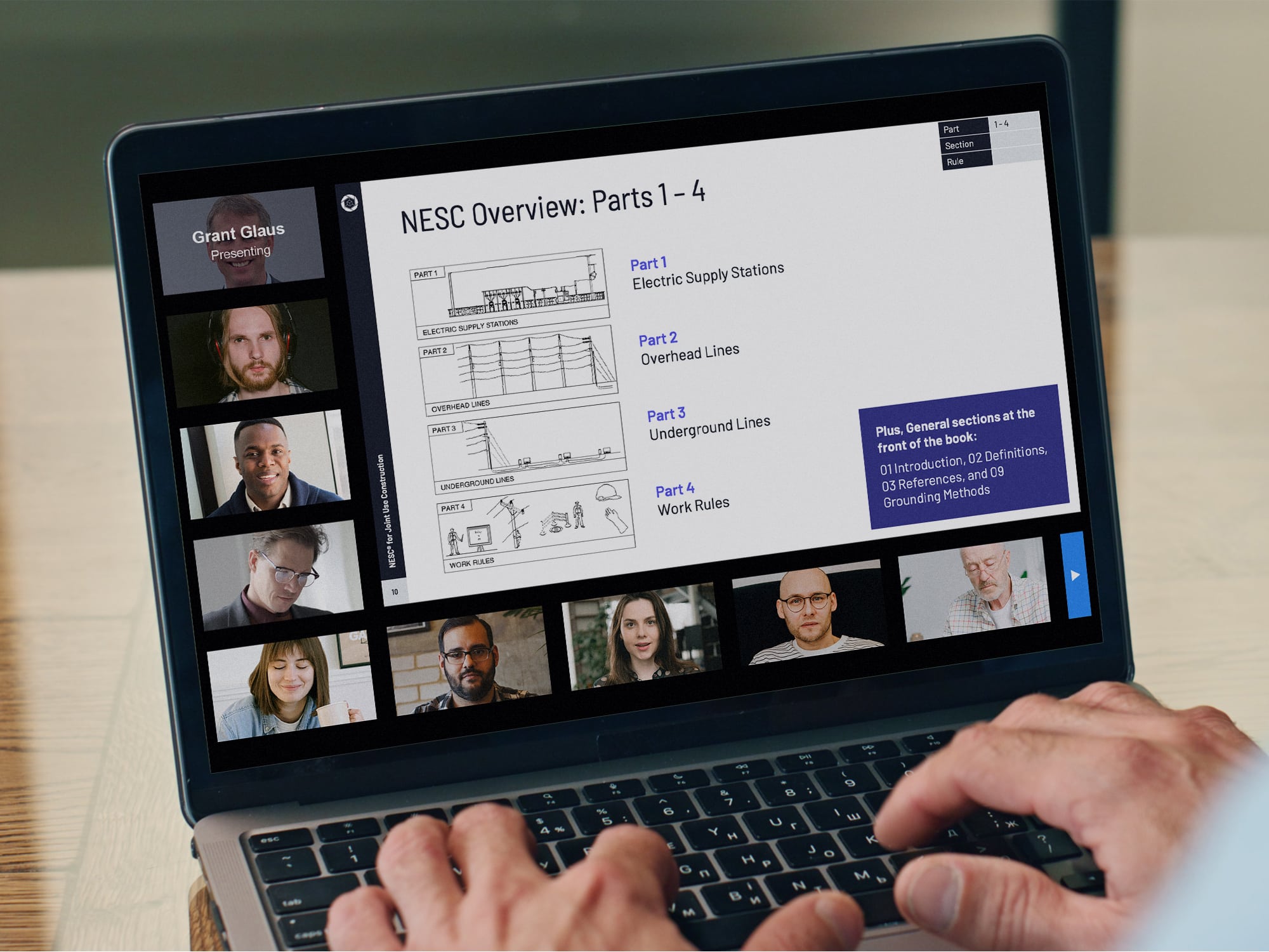 Individual taking an online NESC training class