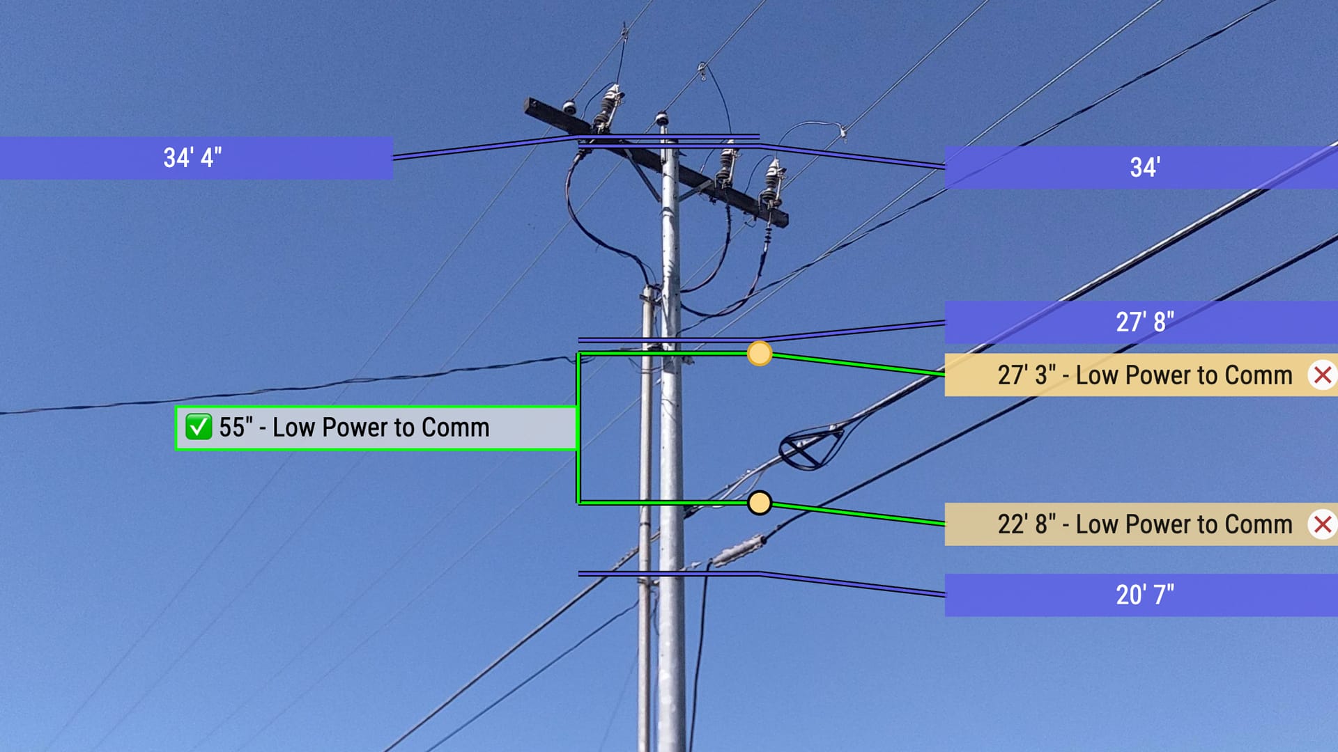 PolePilot annotations used with IKE Office Pro's vertical separation tool