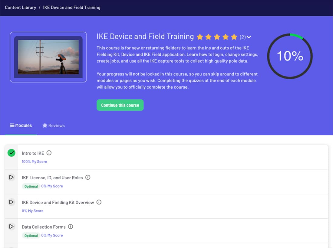 IKE University's self-paced training portal course progress tracking